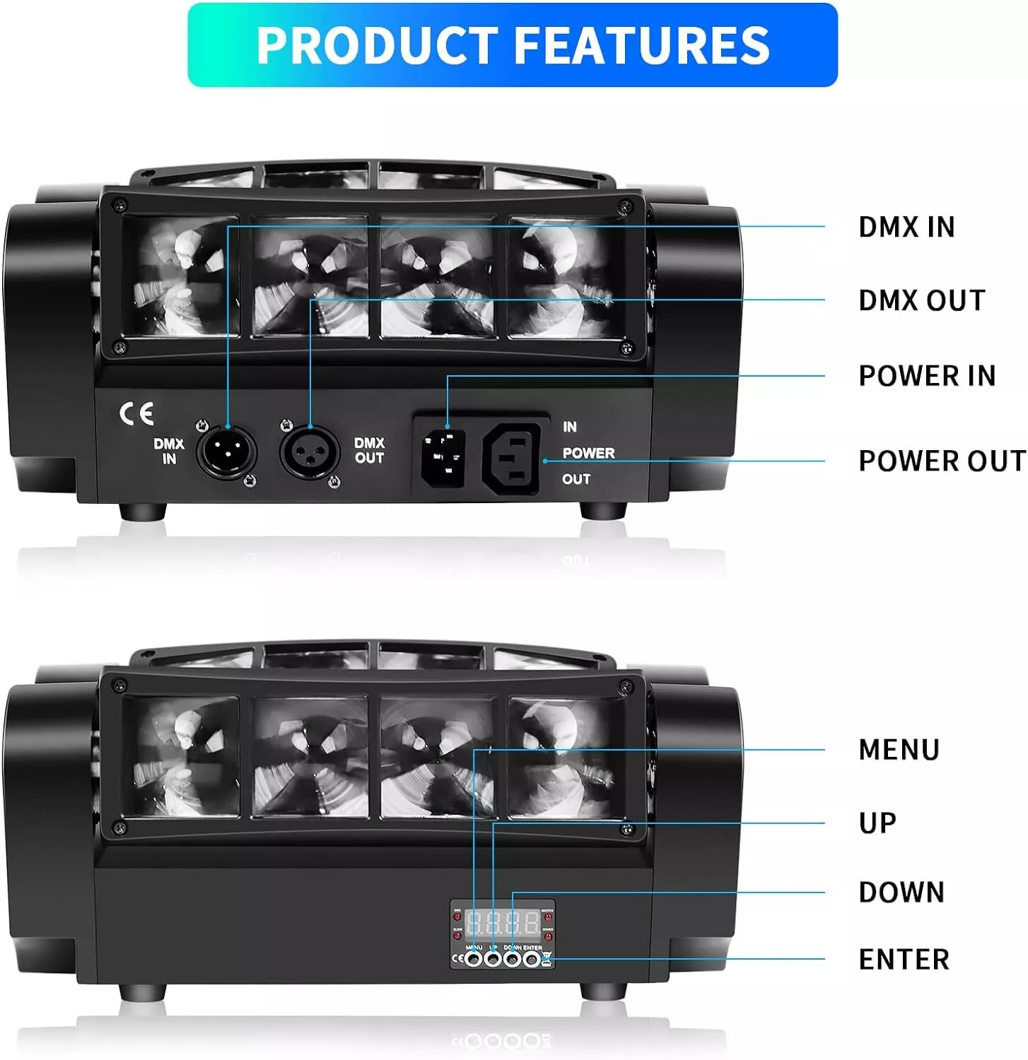 80W 8 LEDs Spider Moving Head Stage Lighting Beam DMX Disco Party DJ Light RGBW
