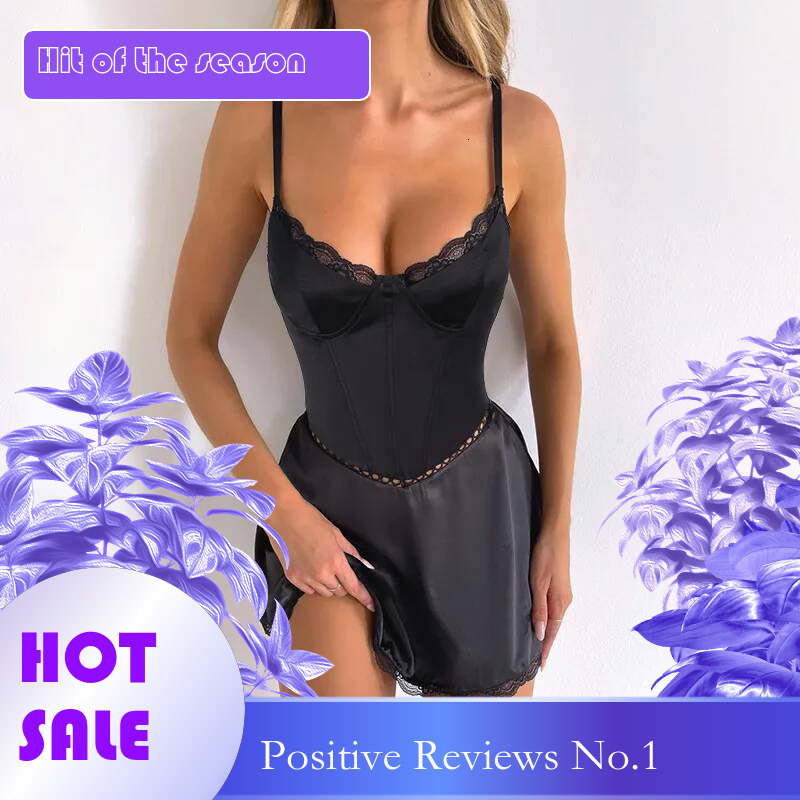 Dongdumaoyi Townlike Waist Wrap A Line Dress Women Spaghetti Strap Mini Spring Summer Lace Side Nightclub Sexy Party Dresses