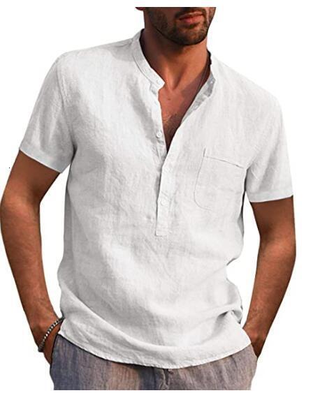 2022 mens short sleeve V-neck casual beach Linen Shirt Mens wear
