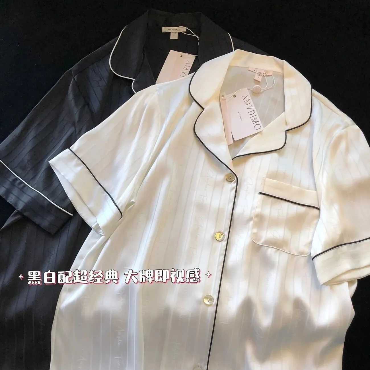 Summer Ice Silk Nightwear for Couples Cardigan Women Nightwear Short Sleeves Shorts Mens Elegant Pajamas pijamas para parejasW251124