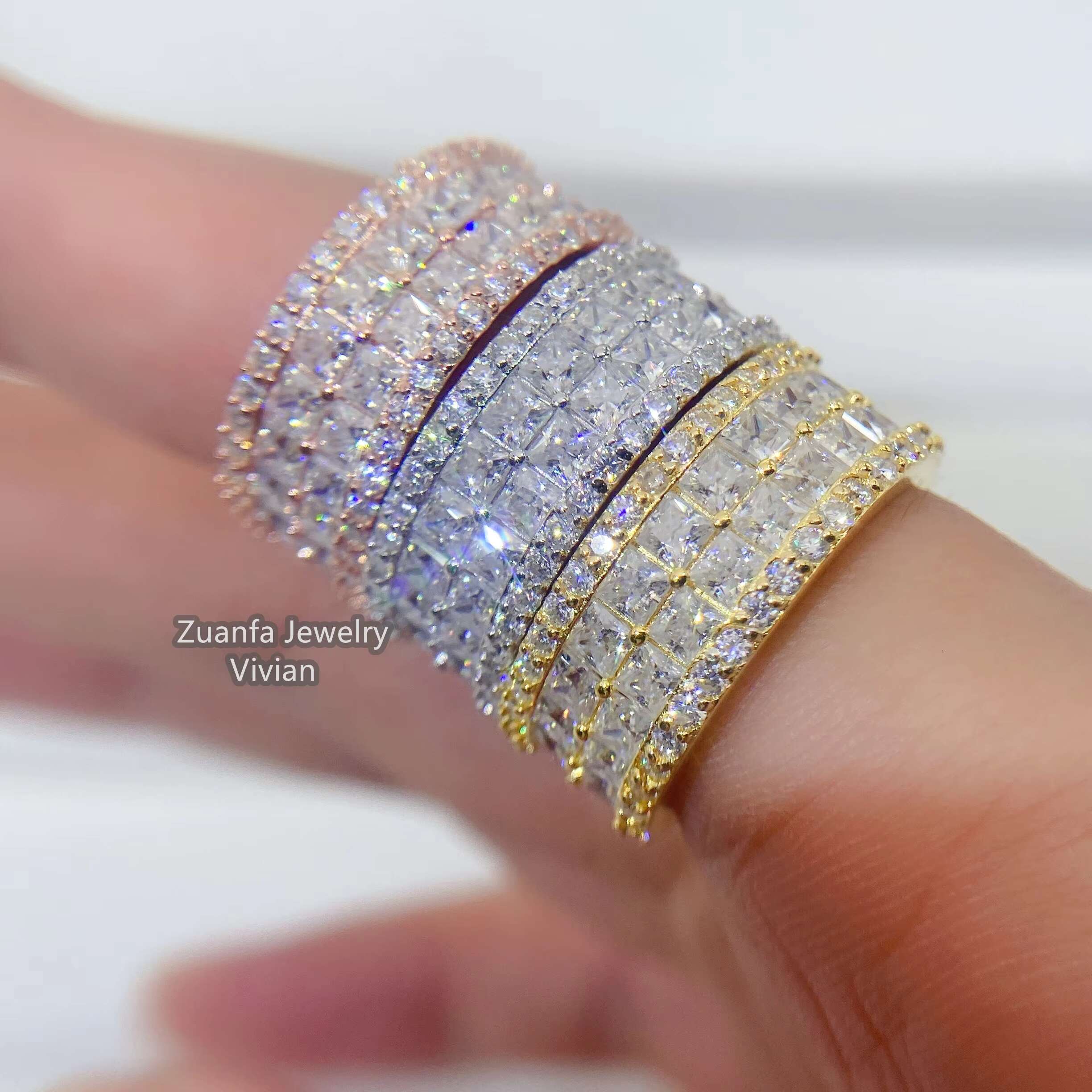 Pass Diamond Tester D Color VVS Grade Princess Cut Moissanite Rings Men Gems 10K 14K Solid Gold Ring