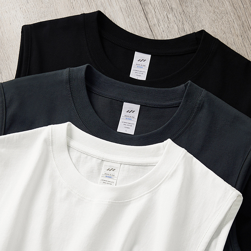 American Casual Camisole Tank Pure Cotton White Sleeveless T-Shirt, Sports And Fitness Loose Top, Men's Summer luanyun