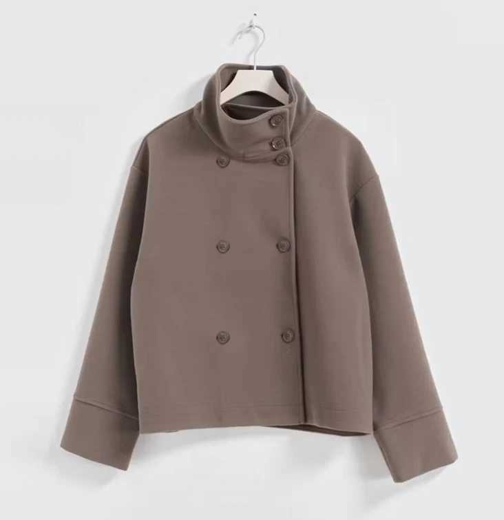 Autumn Winter Woolen Blended Solid Jacket High Collar Full Sleeve Coat Vintage Commuter Outwears 2025 Lady Casual Streetwears J251124