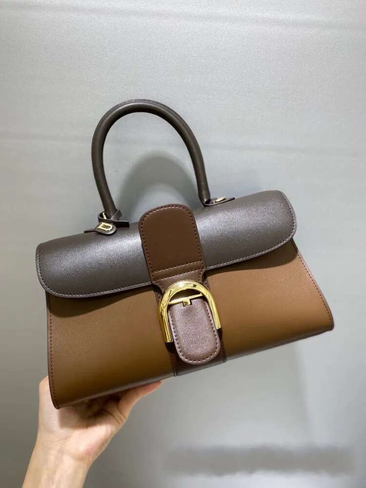 Fashion Office Ladies Work Genuine Leather Shoulder Bag Buckle Flap Totes Handbag Women Designer Cowhide Strap Crossbody Bags