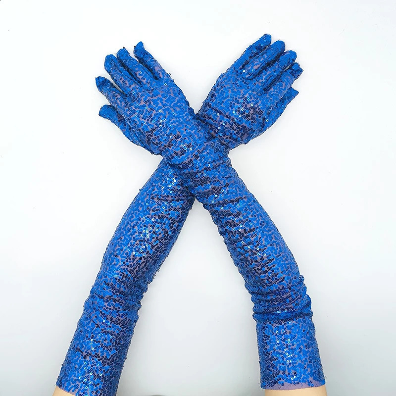 Long Glitter Elastic Fingerless Gloves Sparkly Sequin Performance Party Holiday Stage Costume Accessory Gloves 250417