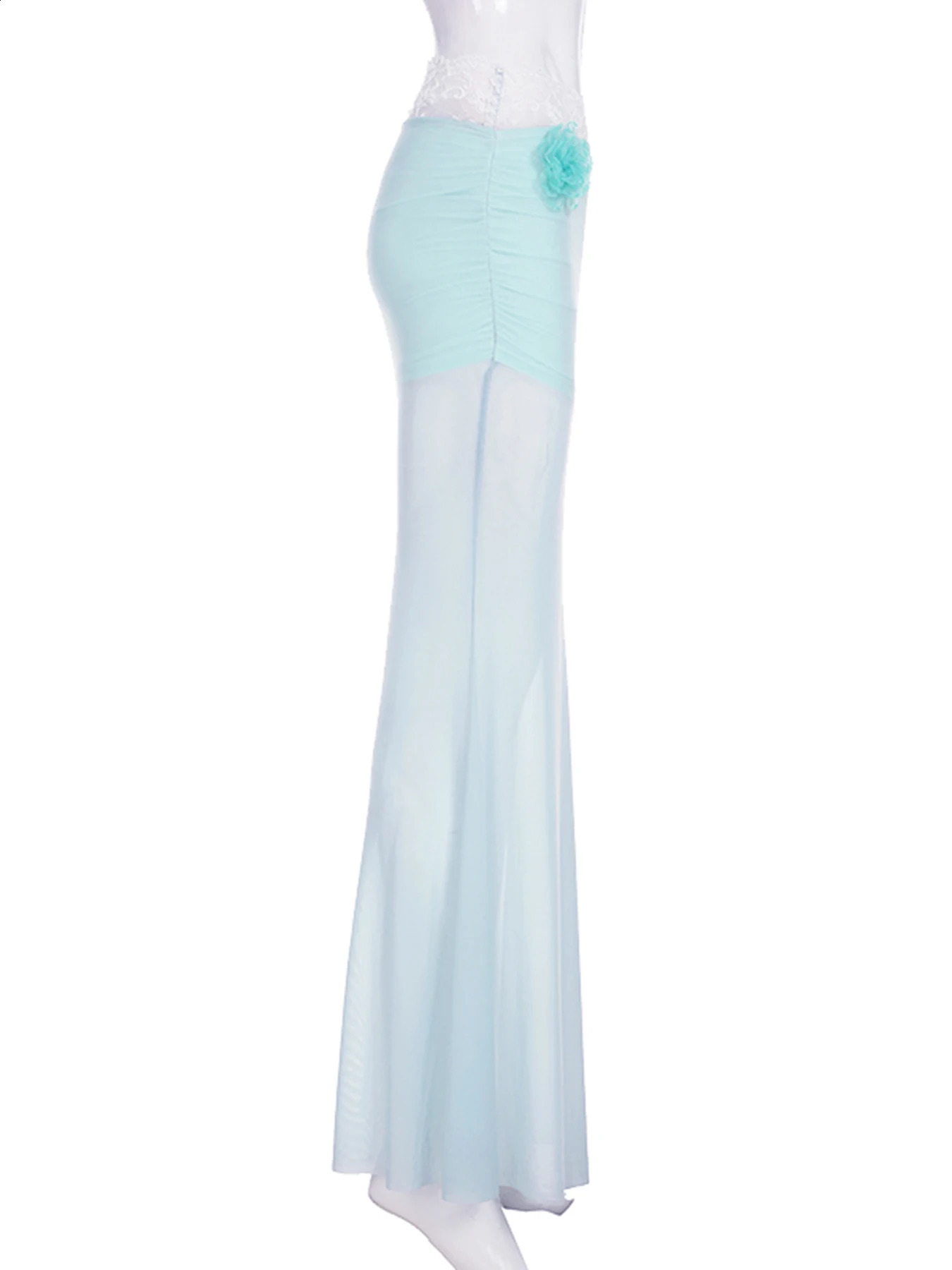 IAMSURE Holiday See Through Lace Mesh Skirts Beach Style Sexy Slim Low Waist Maxi Skirts Women Summer Fashion Street Wear 250422