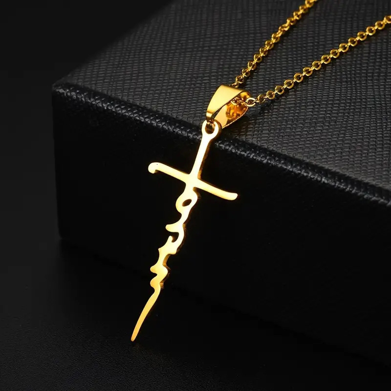 Top Source Temu's New Sweet Cross Stainless Steel Hip Hop Faith Neck Chain Necklace Clavicle