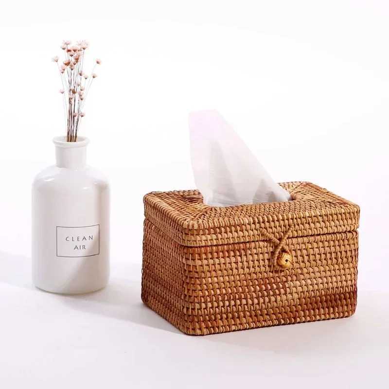 Simple Style Handmade Rattan Tissue Box Toilet Paper Cover Dispenser for Bathroom Home Office Hotel Napkin Storage ContainerM251124