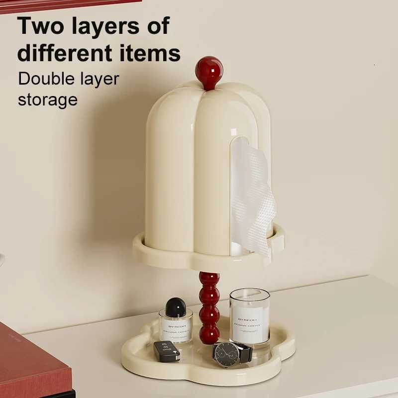 Tissue Holder Vintage Tissue Paper Box Holder Household Tissue Cover Box with Underside Trinket Tray Coffee Table Roll PaperM251124