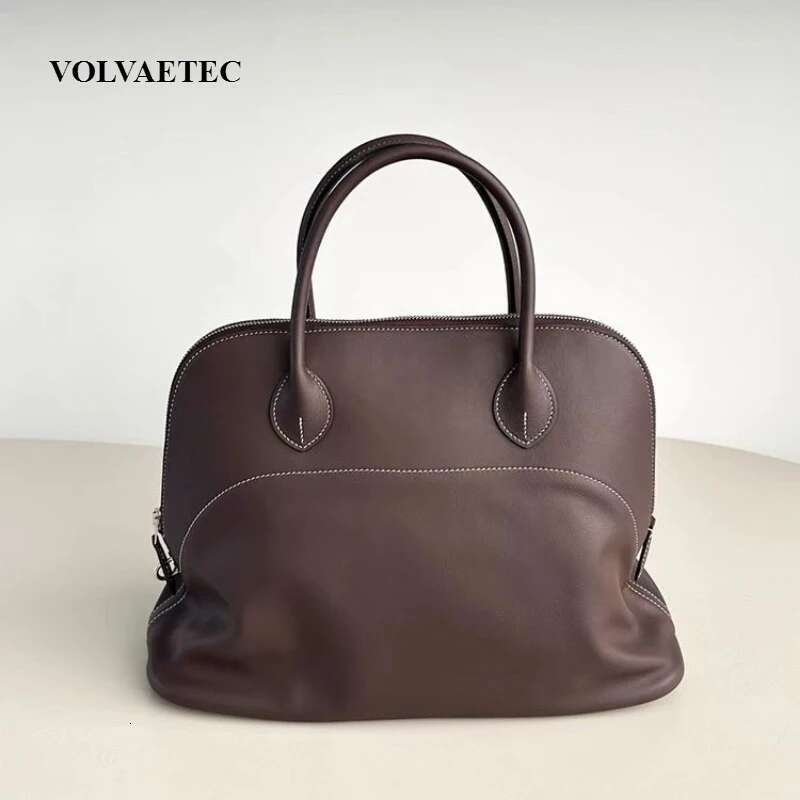 VOAETEC Premium Sense First Layer Cowhide Bowling Large Capacity Portable Fashion Temperament Commuter Versatile Shell Bag