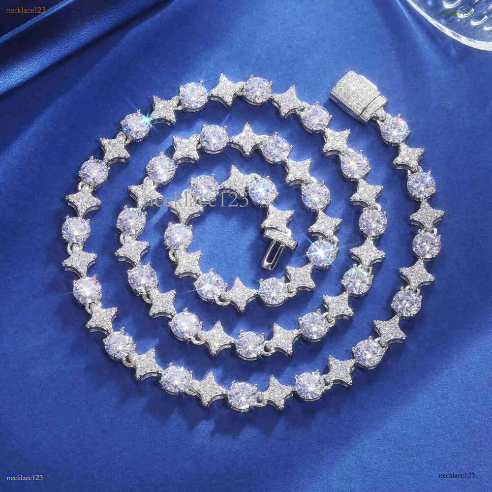 Sterg Sier Star Round Moissanite Tennis Chain Necklace New Design Hip Hop Couple Fine Jewelry Femme For Valentine