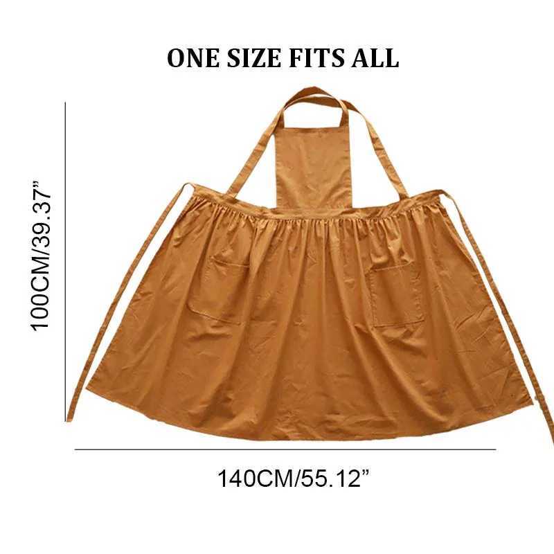Long Cotton Pleated Womens Kitchen Apron with Pocket for Cooking Baking Cross-back Dress Work Apron for Beauty Salon Nail Shop C251124