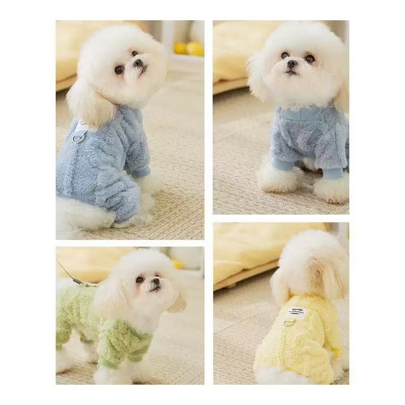 T00051Autumn and winter small dog four-legged clothes with traction Teddy Bichon Schnauzer pet small dog special cloth label