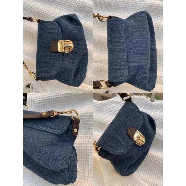 designer bag contrasting color single shoulder bag underarm fashionable hand-held crossbody for women with denim buckle pleated bag