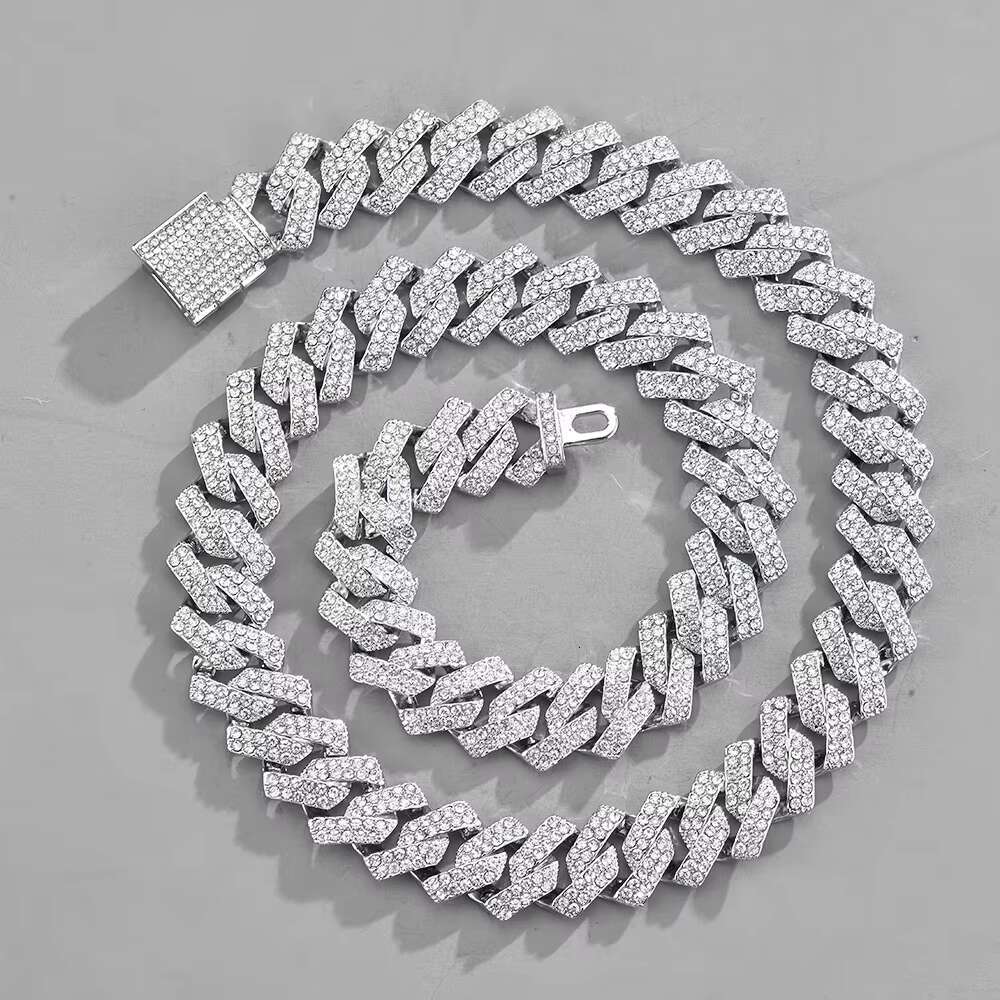 14 MM Prong Cuban Link Chain Necklace for Men Hip Hop Iced Out Bling Luxury Full Rhinestone Paved Necklace Rapper Female Jewelry