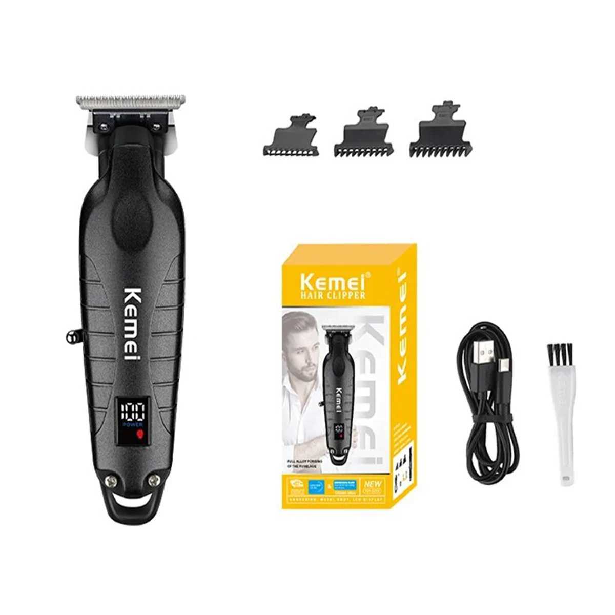 Kemei KM-2293 DLC T-Professional Finishing Machine Zero Gapped Clipper USB LED Display Full Metal Hair Trimmer Machine L251124