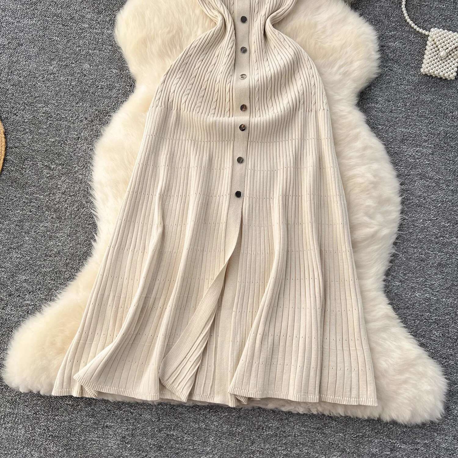 Yuoomuoo Early Autumn Embroidery Maxi Dress Women Fashion Y2k Single-Breasted Knitted Elegant Lady Office Dresses