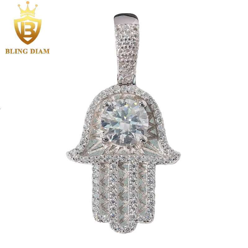 New Custom Hamsa Hand Pendant Hip Hop Jewelry Big Diamond VVS Moissanite 925 Silver Charm Rapper Pendant