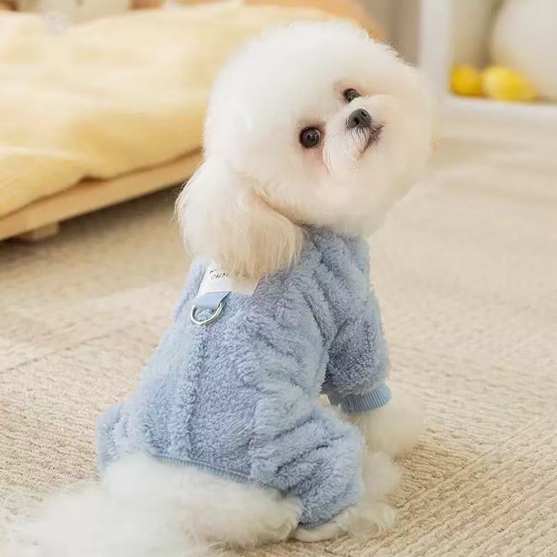 T00051Autumn and winter small dog four-legged clothes with traction Teddy Bichon Schnauzer pet small dog special cloth label
