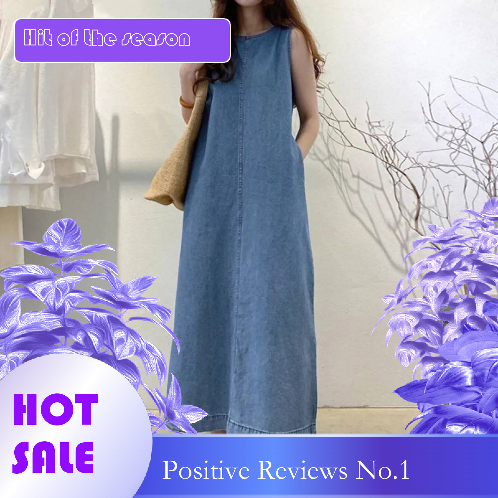 Dongdumaoyi Summer Elegant Women Denim Pleated Long Sundress Fashion Casual Loose Sleeveless Robe A Line Maxi Vestido Dresses