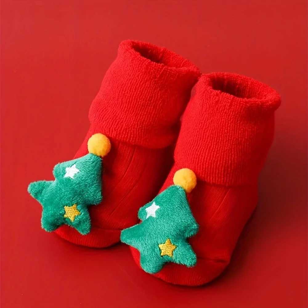 1 Pair Baby Christmas Winter Thick Terry SOCKS Non-slip Toddler SOCKS Red Santa Claus Christmas Cute Decoration G251124