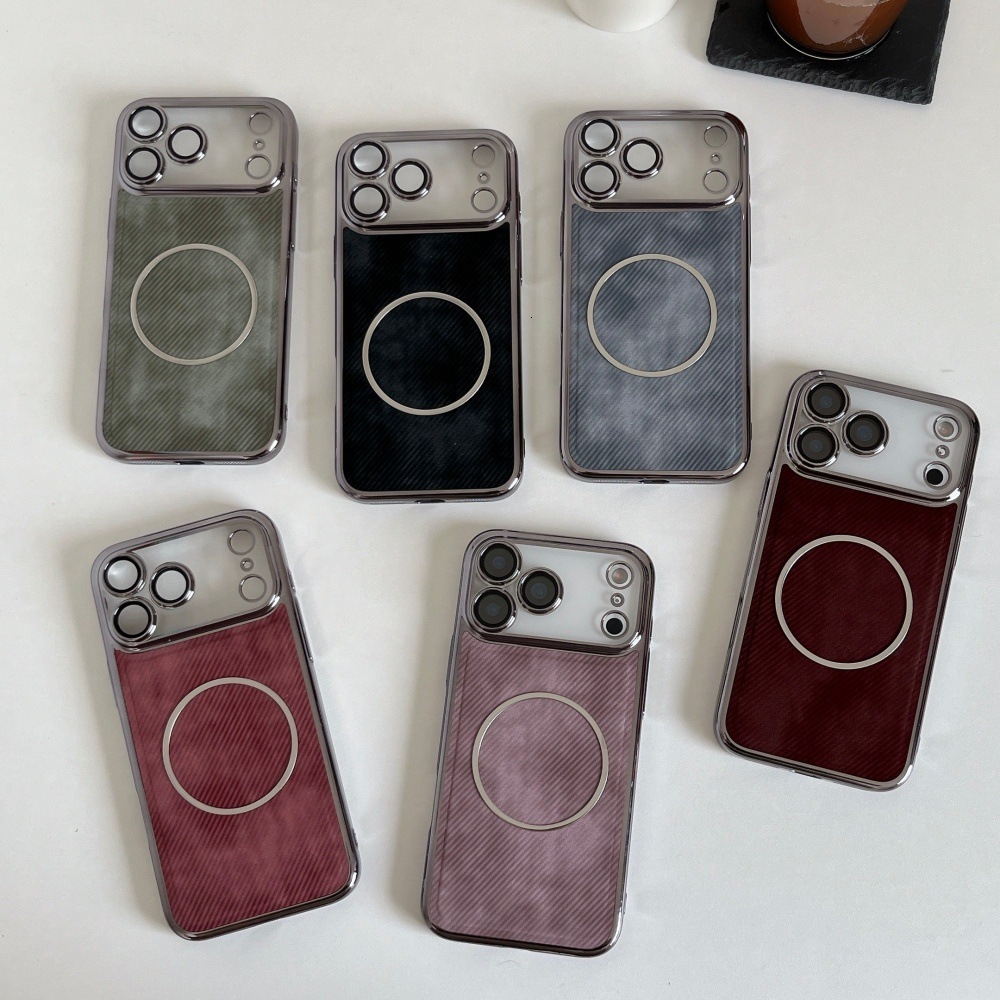 Denim Texture Magnetic Phone Case Compatible with iPhone 17 Pro Max Electroplated Full Coverage Lens Protector Hard Case