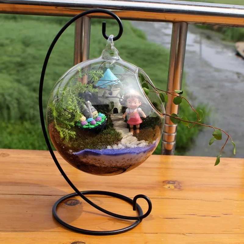 Retro Glass Ball Hanging Stand Candle Holder Portable Iron Art Iron Display Stand 23cm Ecological Bottle Stand Vase C251124