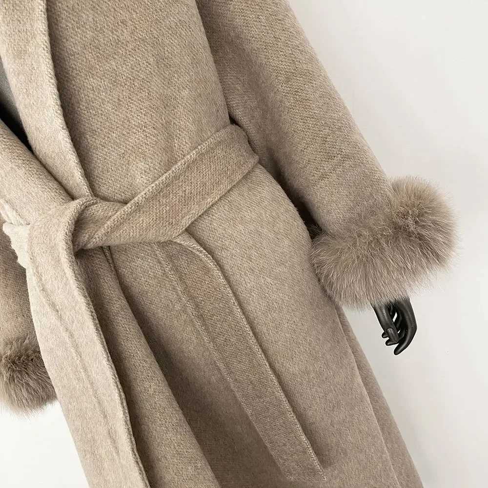 Cashmere Coat Double-sided Woolen Jacket Women Removable Cuffs Fox Fur Jacket Winter Temperament Short and Long Real Wool Coat J251124