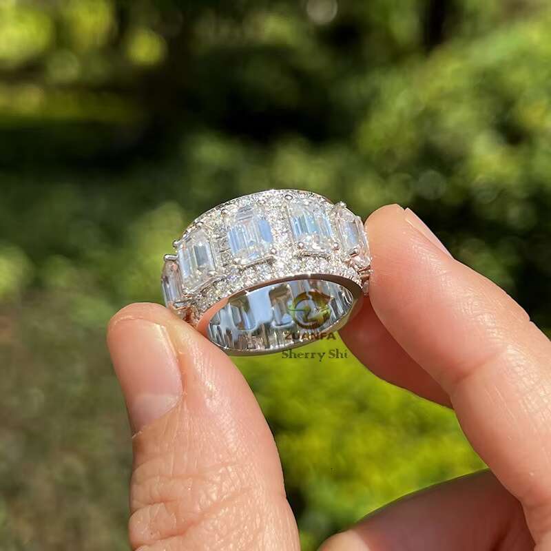 White Gold Plated 925 Sterling Silver Baguette Cut Wedding Ring Moissanite Eternity Ring