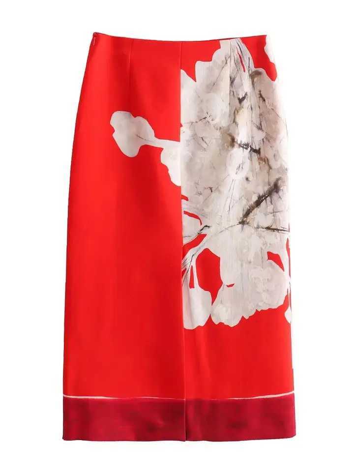 XNWMNZ Womens Fashion Linen Blended Pencil Skirt Waist Zipper Comparison Printed Bottom Seam Womens Midi Skiing M250424