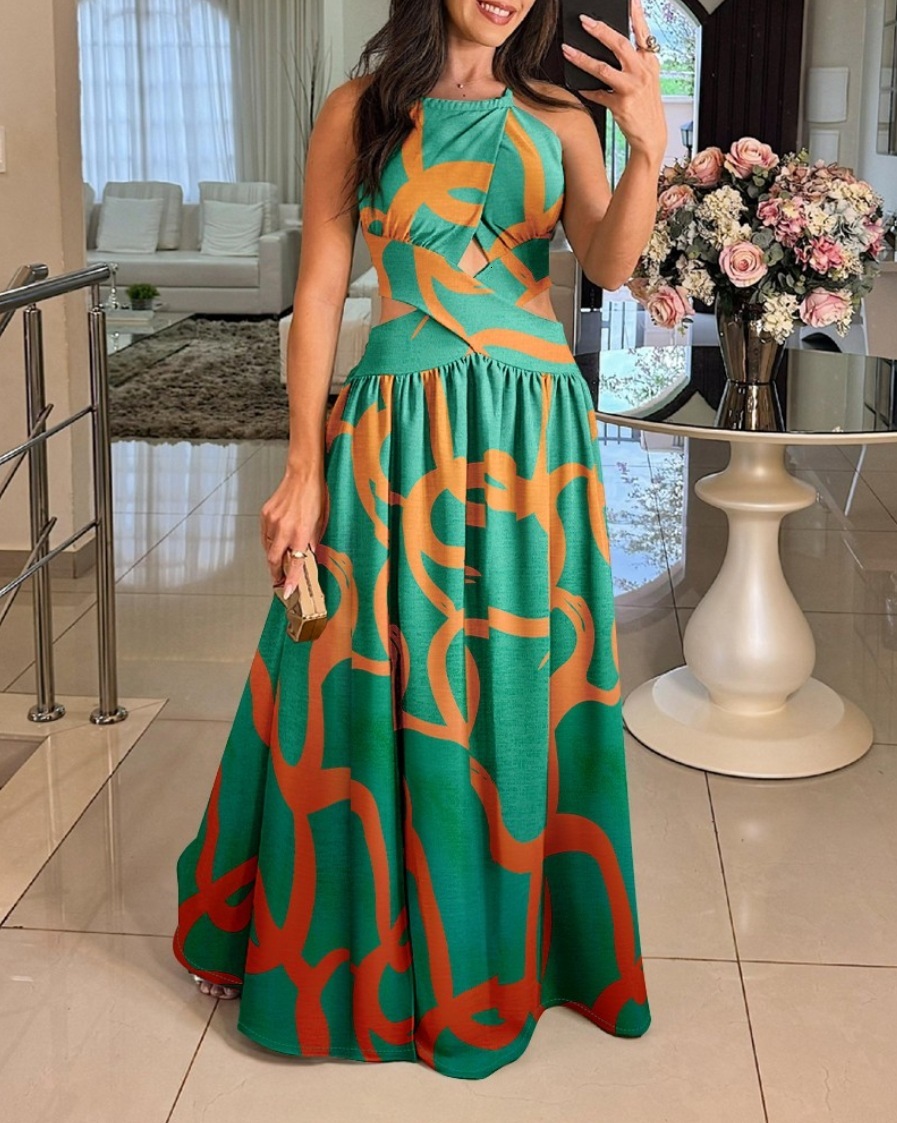 2025 new summer sleeveless off shoulder large swing skirt with high waist and backless strap dress for women