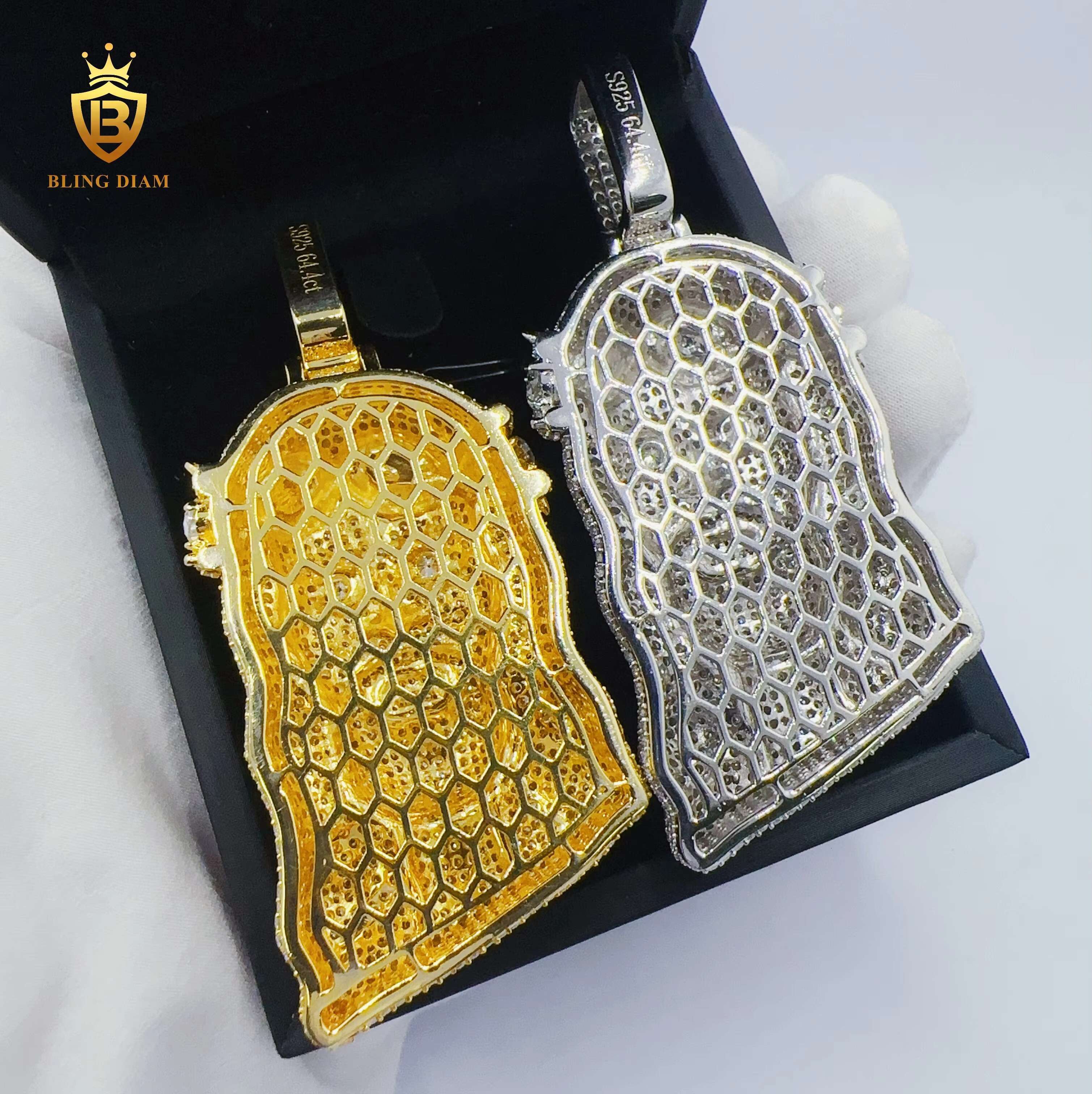 Custom 18K Gold Plated and White Gold 925 Sterling Silver VVS Moissanite Jesus Head Pendant