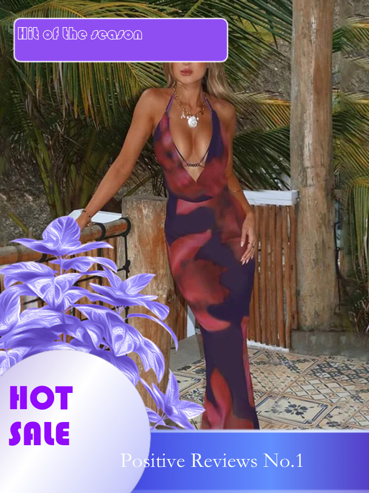 Dongdumaoyi Townlike Maxi Long Print Slim Bodycon Dress Women Halter Spring Summer Backless Nightclub Sexy Party Dresses