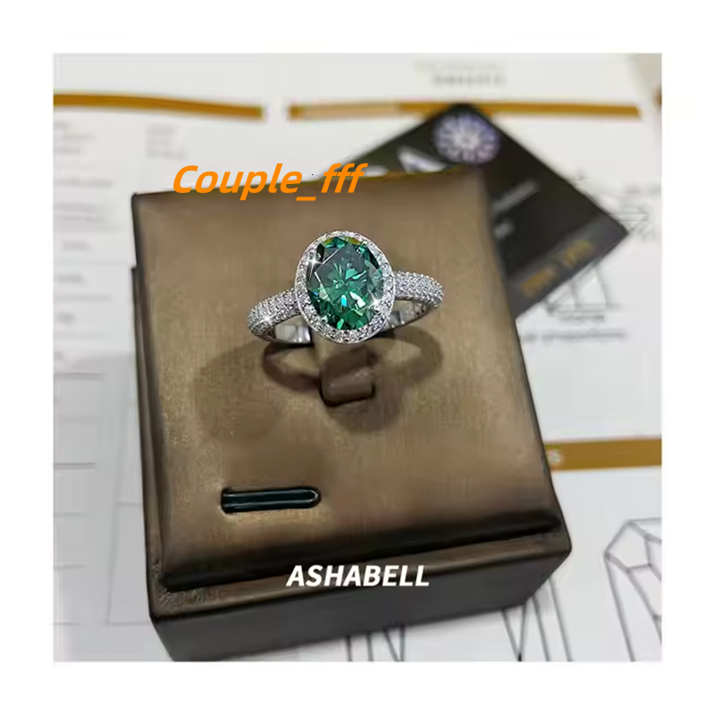 Luxury Full Moissanite 2CT VVS D Color 925 Sterling Silver Green Moissanite Ring Women Engagement Wedding Ring