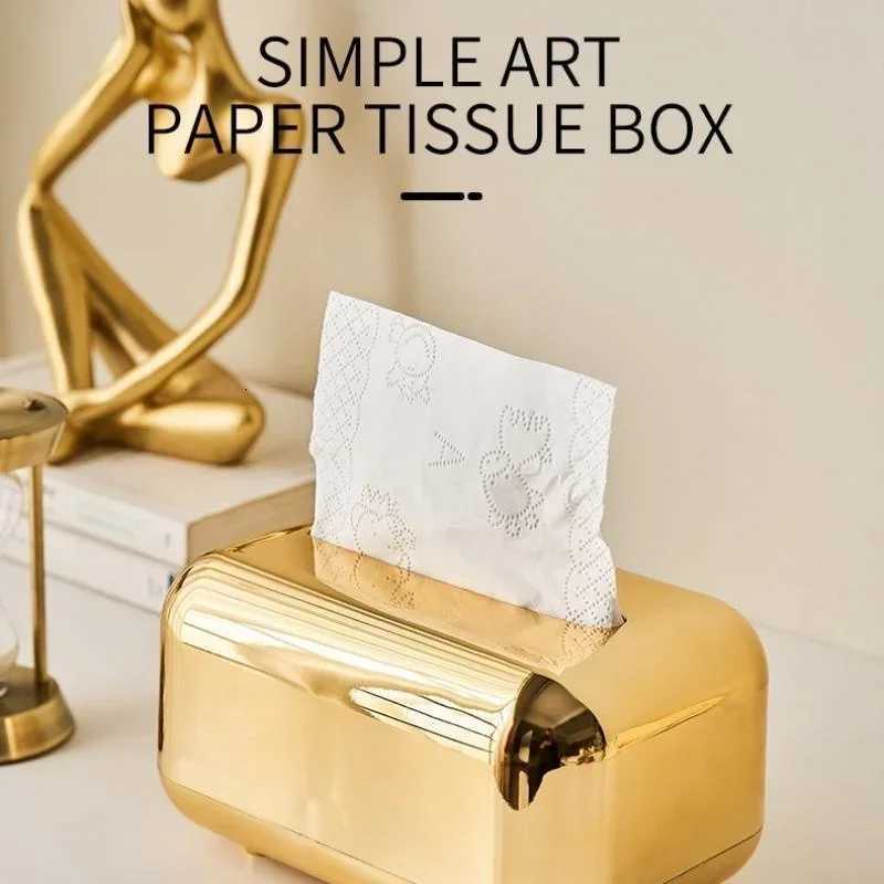 Luxury Golden Tissue Boxes Storage Napkin Holder Paper Case Organizer Ornament Craft Desktop Tissue Holder Kitchen Tissue BoxM251124