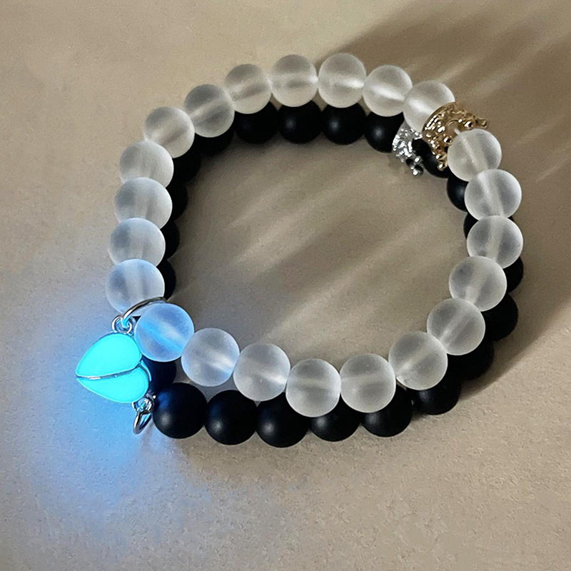 2Pcs Heart Magent Glow in the Dark Handmade Bead BFF Bracelets Lover Bracelets Best Gift for You
