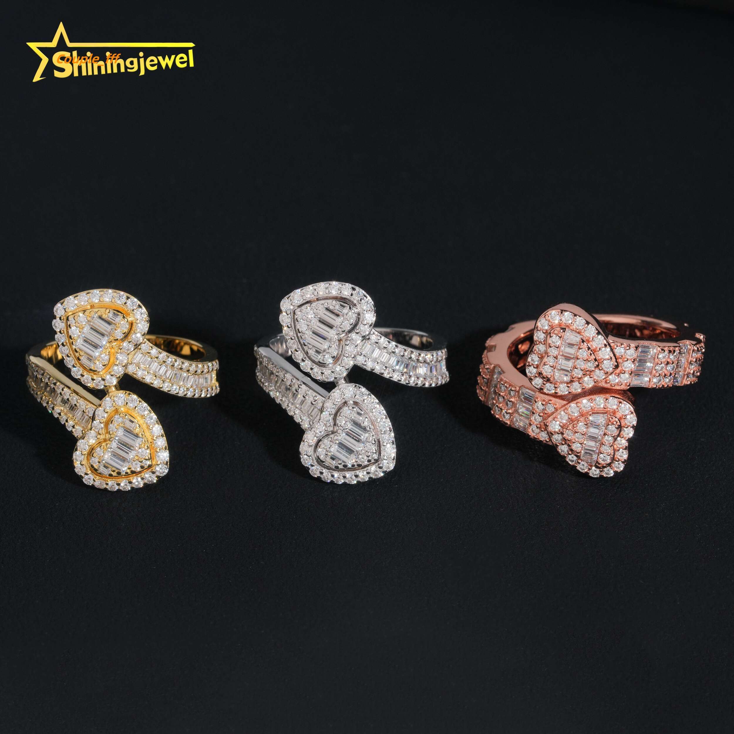 Hip Hop Baguette Moissanite Heart Ring Pass Diamond Tester GRA Moissanite Iced Out Men Rock 925 Silver Gold Moissanite Ring