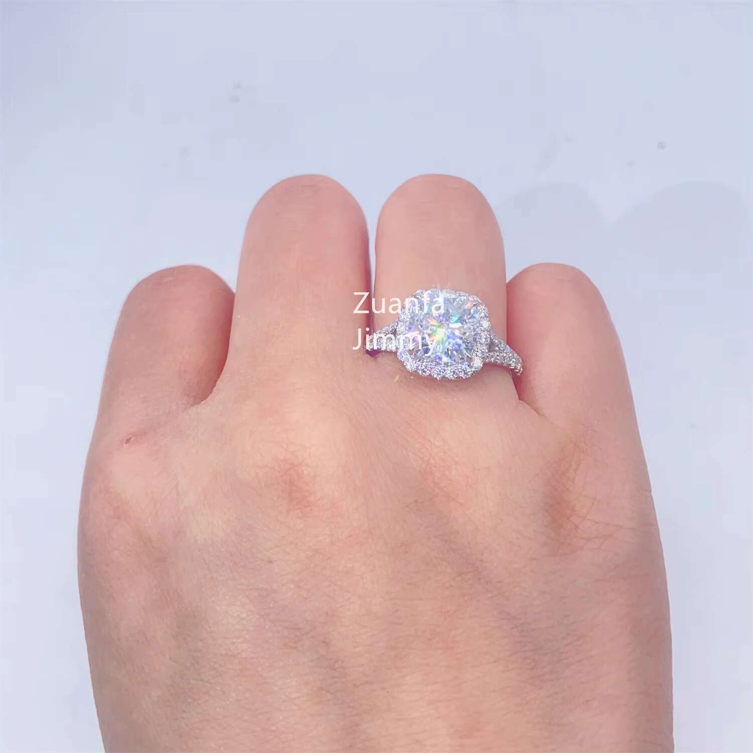 10K White Gold 3.00ct Cushion Cut Colorless GRA Moissanite Engagement Ring Handmade Pave Set Hidden Halo Wedding Ring