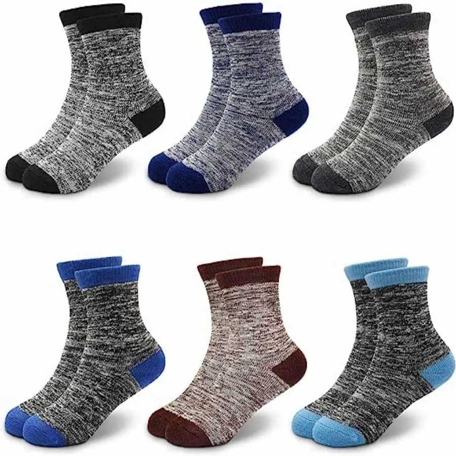 6 PairsBoys Thick Socks Kids Winter Thermal Socks Striped Walking Warm Boot Cosy Hiking socks for 3-14 Years Boys Girls Toddlers G251124