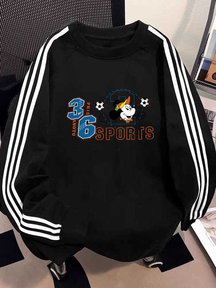 Disney Mickey Print Childrens Cotton Long Sleeve Top Autumn Winter Big Kids Versatile Three Stripes Sweatshirt Trendy H251124