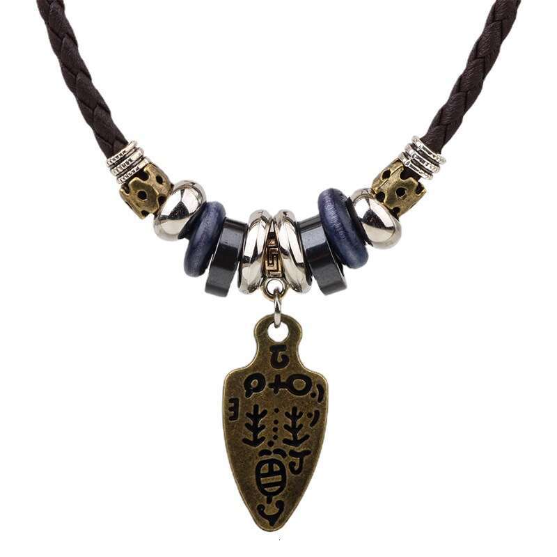 Pendant, genuine leather, ancient sword leather rope, woven necklace, fashionable accessory