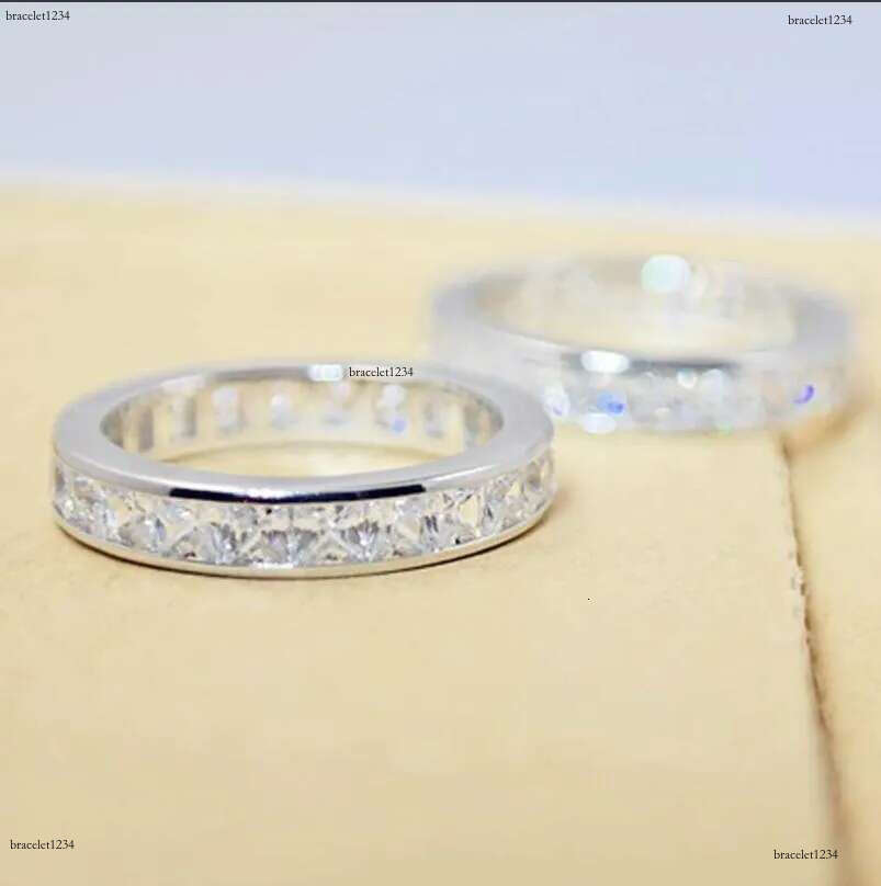 Full Princess Cut Moissanite Dia Elegant Wedding Rings Dee Jewelry Real 100% Sterg Sier Party Eternity Women Engagement Band Ring Gift Size 4-10