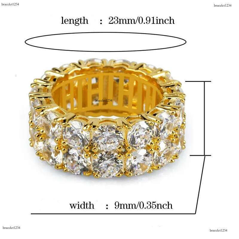 Hip Hop Iced Out Rings Micro Pave CZ Stone 9mm Tennis Band Ring Men Women Charm Jewelry Crystal Zircon Dia Gold Sier Plated Wedding