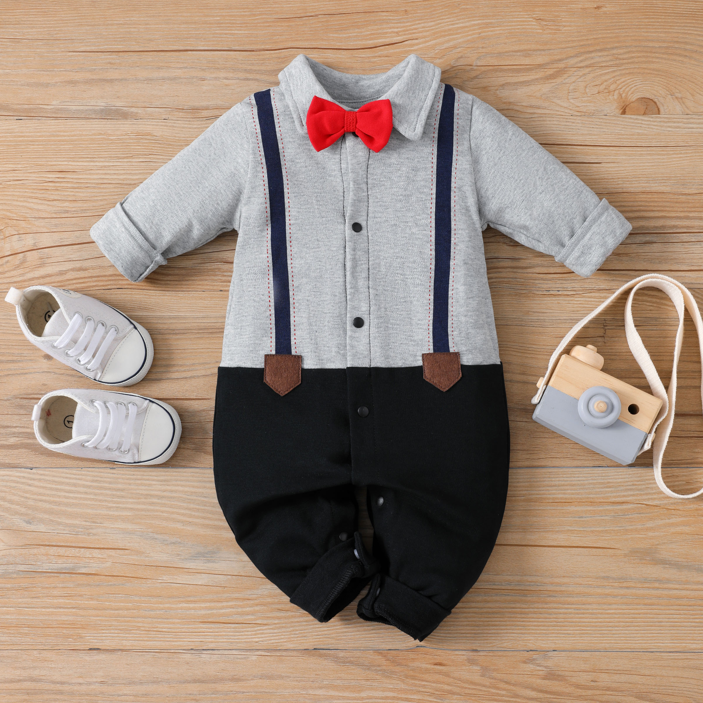 PatPat Baby Boy 95% Cotton Faux Layering Jumpsuit