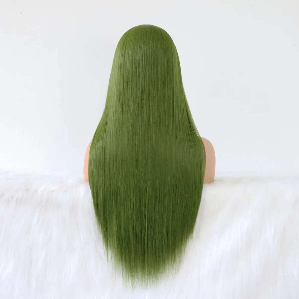 Olive Long Straight Hair For Women Matcha Green No Lace Front Wigs Heat Resistant Synthetic Wig 24 Inch