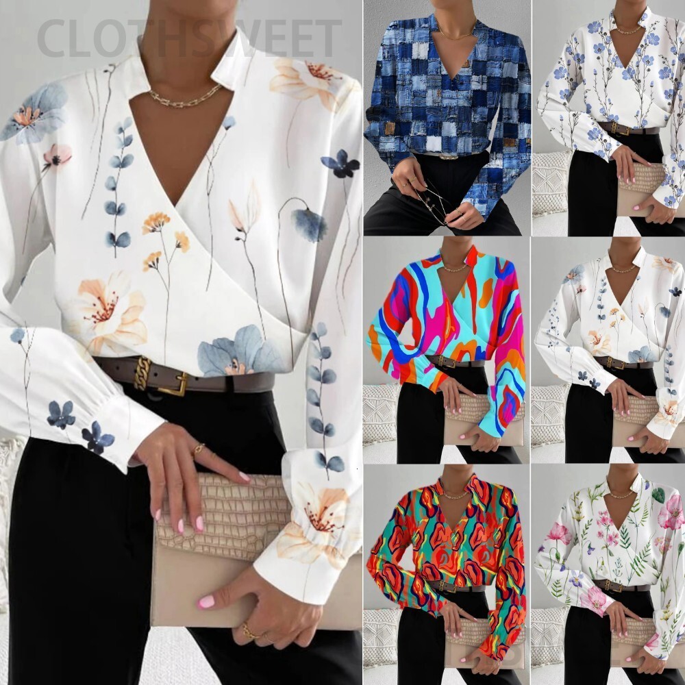 2023 Autumn New Product Long Sleeve V-neck Splicing Shirt for Women