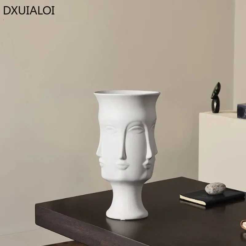 DXUIALOI Creative Human Face Art Vase Decoration Ceramic Crafts White Color Glaze Home Living Room Flower Arrangement Vase Decor C251124