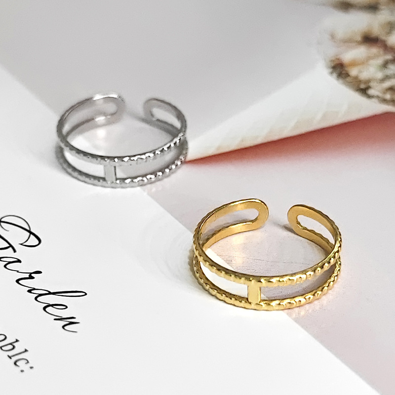 Top source titanium women's non fading open tail ring, stainless steel simple and cool style ring