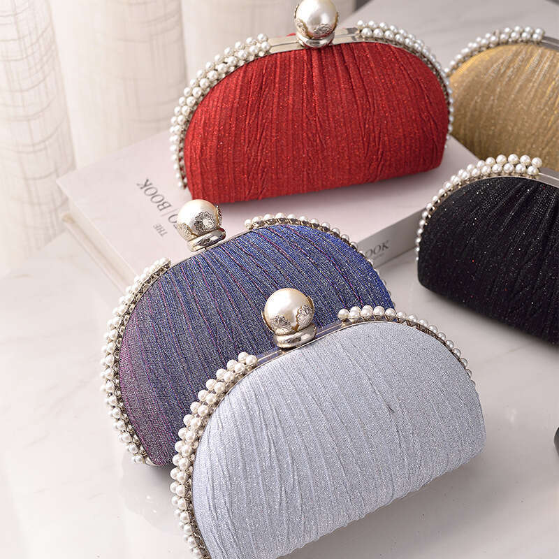 Dinner Bag New Pearl Dinner Black Pleated Evening Gown High End Feel Hundred Clutch Bag Special KQ
