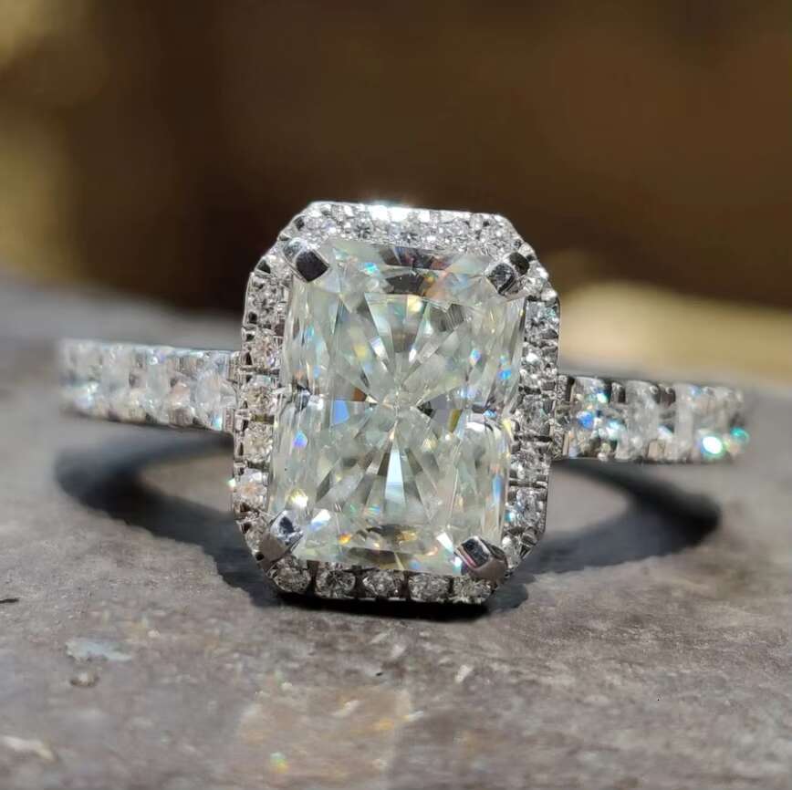 2.83 CTRadiant Cut Hidden Halo Pave Moissanite Engagement Ring 14k Gold